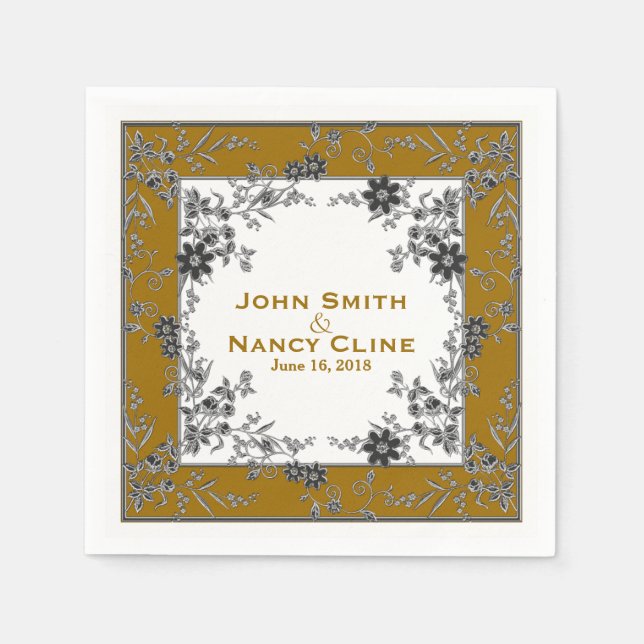 Servilleta De Papel Spray Floral-Dorado-Plata-Elegantes servilletas en (Anverso)