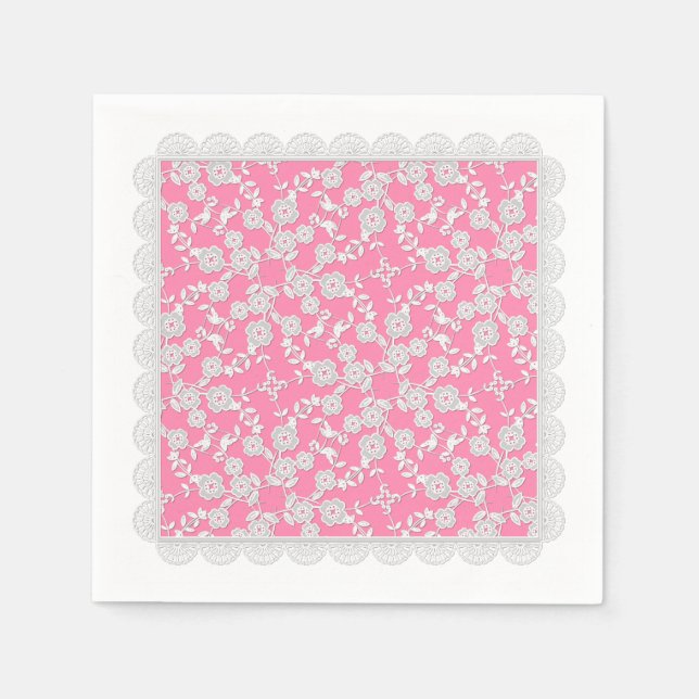 Servilleta De Papel Spray floral, NAPKINS FIESTA DE PAPEL BLANCO-ROJO (Anverso)