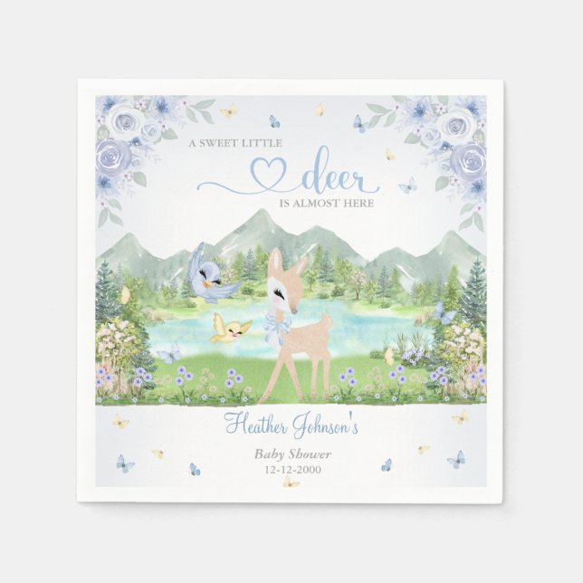 Servilleta De Papel Spring Bloom and Butterflies Deer Baby Shower  (Anverso)