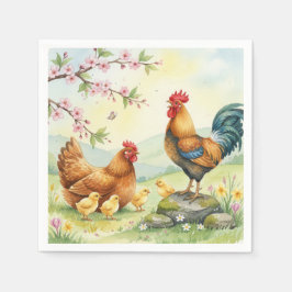 Servilleta De Papel Spring chicken rooster farm country napkins
