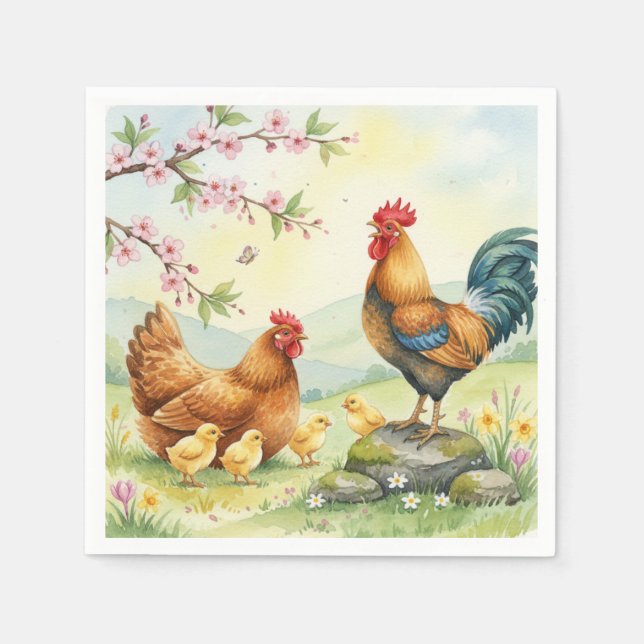 Servilleta De Papel Spring chicken rooster farm country napkins (Anverso)