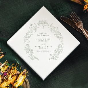 Servilleta De Papel Spring Fleur de lis boda sage verde blanco