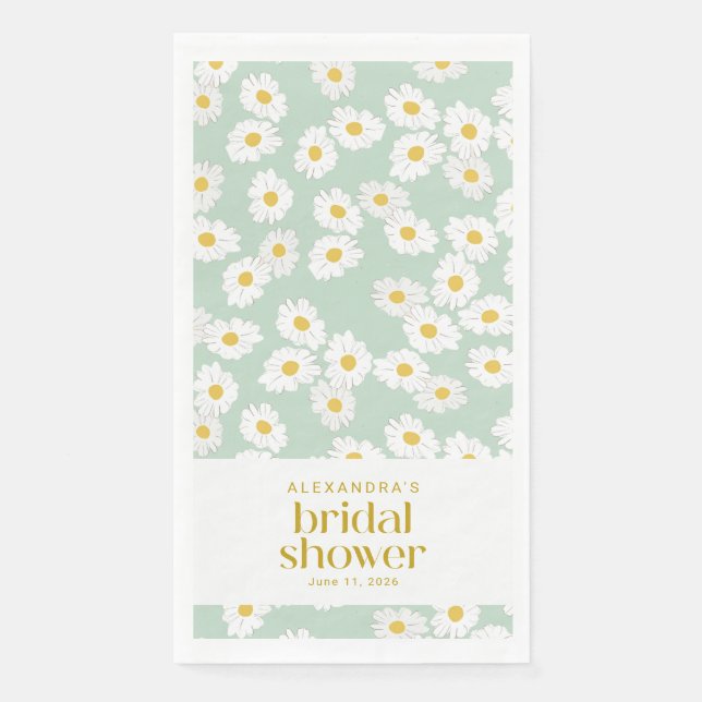Servilleta De Papel Spring Pastel Sage Daisies Bridal Shower Personali (Anverso)