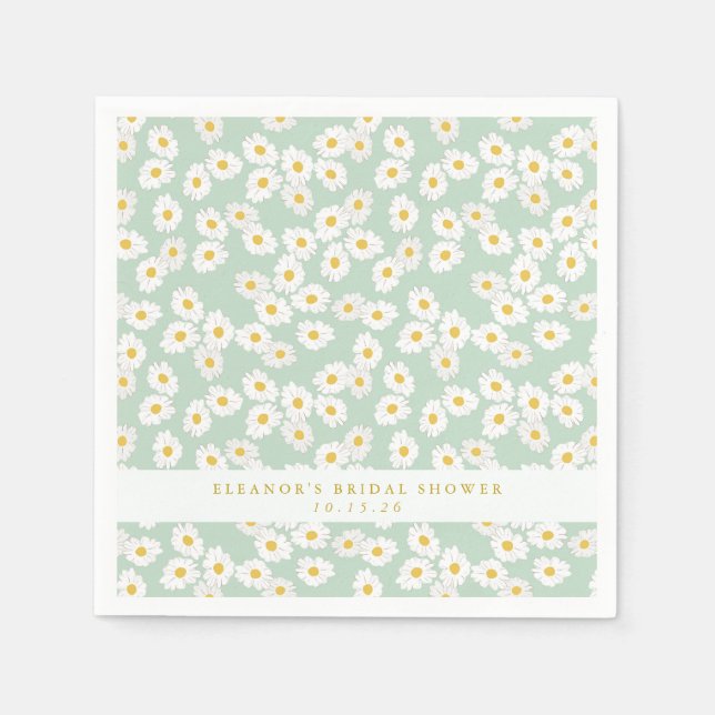 Servilleta De Papel Spring Pastel Sage Daisies Bridal Shower Personali (Anverso)