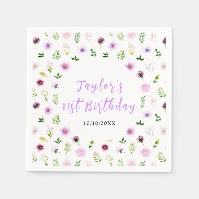 Servilleta De Papel Spring Purple Floral Birthday (Anverso)