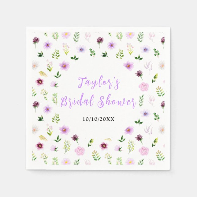 Servilleta De Papel Spring Purple Floral Bridal Shower (Anverso)