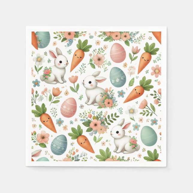 Servilleta De Papel Springtime Bunny and Carrot Napkins (Anverso)