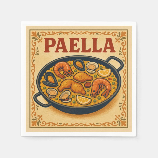 Servilleta De Papel Square Napkin  (Paella, Retro Style) (Anverso)