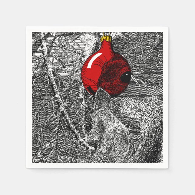 Servilleta De Papel Squirrel in Christmas Tree (Anverso)