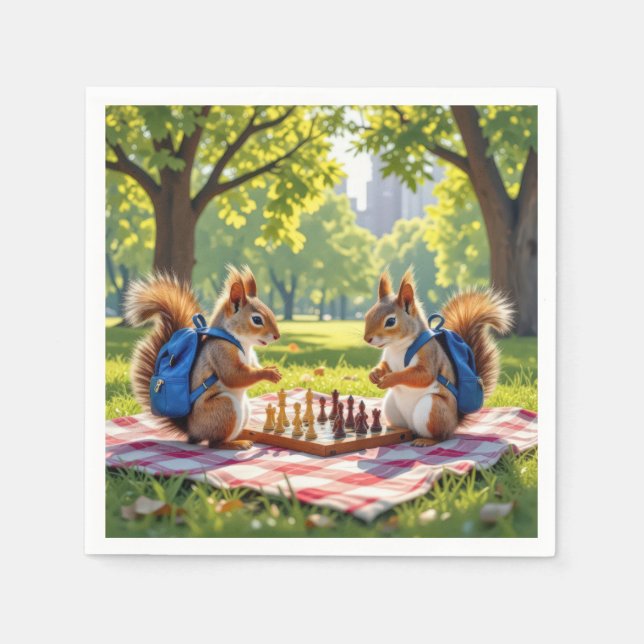 Servilleta De Papel Squirrels Playing Chess In a City Park (Anverso)