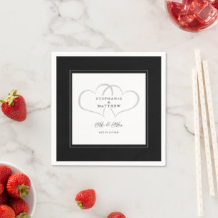 Servilleta De Papel Sr & Sra Negro Blanco Boda Elegante Chic Corazones