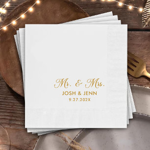 Servilleta De Papel Sr. y la Sra. Simple Script Gold Bodas Napkins
