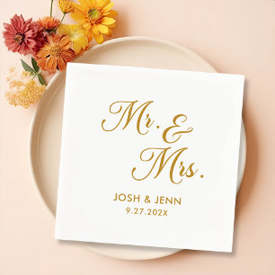 Servilleta De Papel Sr. y la Sra. Simple Script Gold Bodas Napkins
