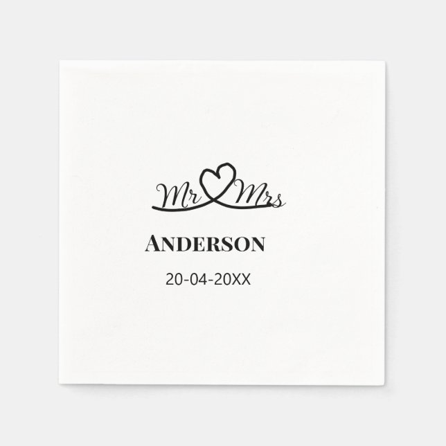 Servilleta De Papel Sr. y Sra. añada apellido fecha año de boda favor  (Anverso)