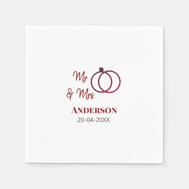 Servilleta De Papel Sr. y Sra. añada apellido fecha año de boda favor  (Anverso)