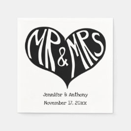 Servilleta De Papel Sr. y Sra. Black and White Heart Shape Boda