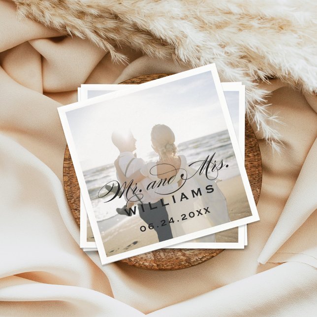 Servilleta De Papel Sr. y Sra. Black Elegant Script Boda Photo (Subido por el creador)