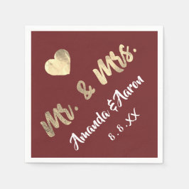 Servilleta De Papel Sr. y Sra. Black White Names Heart Maroon