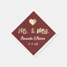 Servilleta De Papel Sr. y Sra. Black White Names Heart Maroon