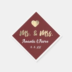 Servilleta De Papel Sr. y Sra. Black White Names Heart Maroon