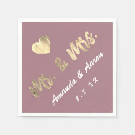 Servilleta De Papel Sr. y Sra. Black White Names Heart Mauve