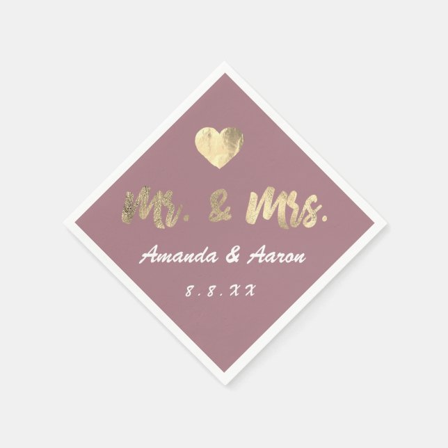 Servilleta De Papel Sr. y Sra. Black White Names Heart Mauve (Borde)