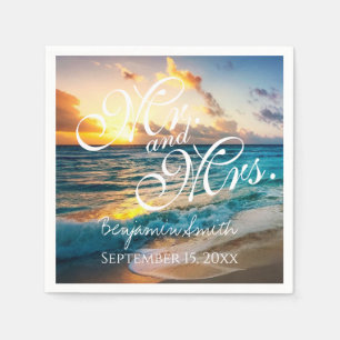 Servilleta De Papel Sr. y Sra. Blue Beach Wedding Nombre Fecha Napkins