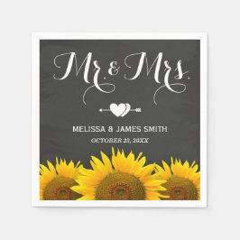 Servilleta De Papel Sr. y Sra. Boda Sunflowers Chalkboard Elegant
