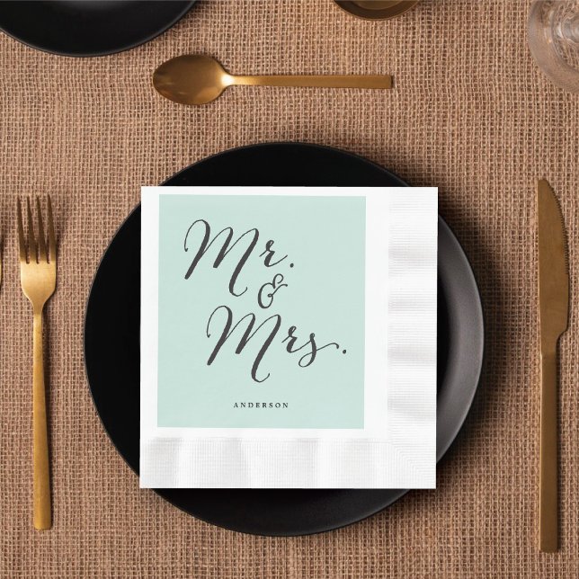 Servilleta De Papel Sr. y Sra. Classic Script Calligraphy Name Boda (Mr & Mrs Classic Script Calligraphy Name Wedding Paper Napkins @ fatfatin_blue_knot)