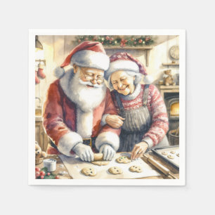Servilleta De Papel Sr. y Sra. Claus Baking Cookies Navidades Personal