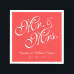Servilleta De Papel Sr. y Sra. Coral Red Boda Paper Napkins<br><div class="desc">Las servilletas de papel del Sr. y la Sra. Coral Red Boda. Diseño de Elke Clarke©. Disponible en www.zazzle.com/monogramgallery. Elegante, personalizado, personalizado de color sólido fondo de coral, personalizable con nombres de novias y novios con letras blancas y fecha boda. El hermoso diseño es perfecto para recepciones de bodas, fiestas...</div>