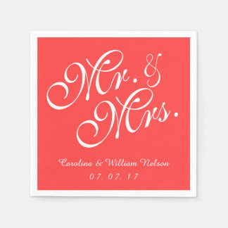 Servilleta De Papel Sr. y Sra. Coral Red Boda Paper Napkins