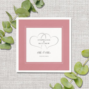 Servilleta De Papel Sr. y Sra. Dusty Rose Elegante Boda Chic Corazones