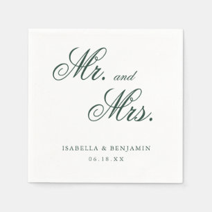Servilleta De Papel Sr. y Sra. Elegant Formal Forest Green Boda