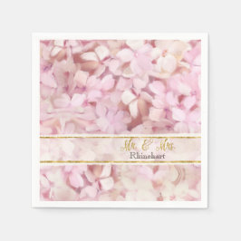 Servilleta De Papel Sr. y Sra. Gold Faux Purpurina Pink Hydrangea Flor