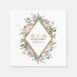 Servilleta De Papel Sr. y Sra. Gold Faux Purpurina Wildflower Floral A