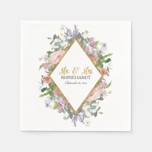 Servilleta De Papel Sr. y Sra. Gold Faux Purpurina Wildflower Floral A