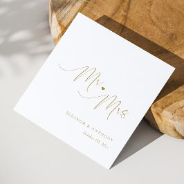 Servilleta De Papel Sr. y Sra. Gold Script Boda Napkins | Elegante