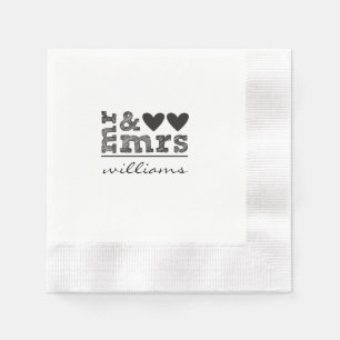 Servilleta De Papel Sr. y Sra. Hearts Boda Napkins