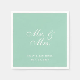 Servilleta De Papel Sr. y Sra. Mint Green Boda Simple Elegante Script