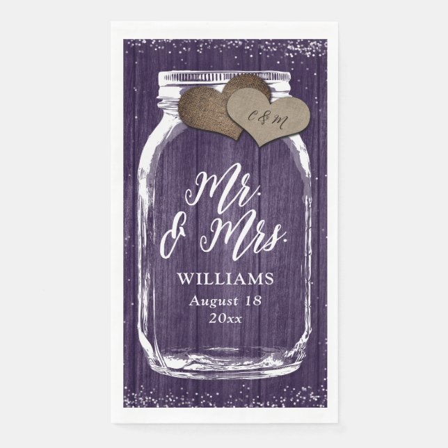 Servilleta De Papel Sr. y Sra. Purple Wood Mason Jar Fall Wedding (Anverso)