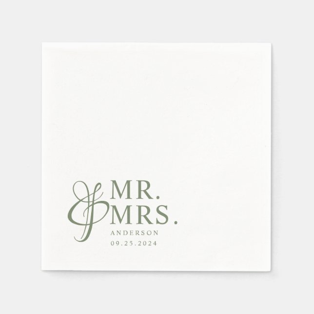 Servilleta De Papel Sr. Y Sra. | Sage Green Modern Elegant Wedding (Anverso)