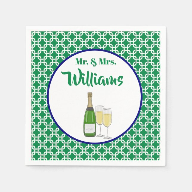 Servilleta De Papel Sr. y Sra. Script Flutes Geométricas de Champagne (Anverso)