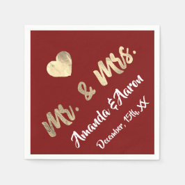 Servilleta De Papel Sr. y Sra. White Heart Maroon Champaigne Gold