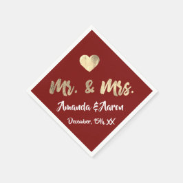Servilleta De Papel Sr. y Sra. White Heart Maroon Champaigne Gold