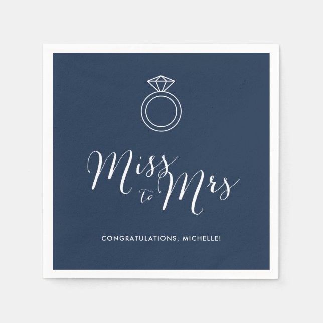 Servilleta De Papel Srta. Bridal Shower Napkin | Azul Marino (Anverso)