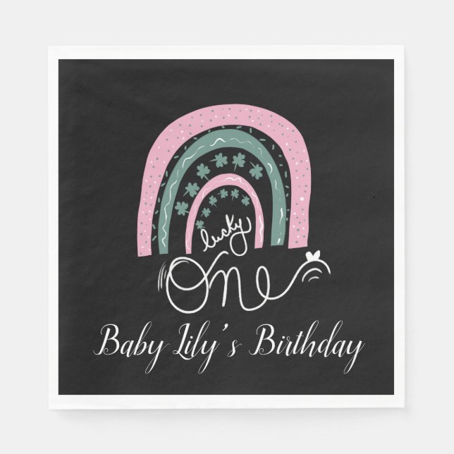 Servilleta De Papel St. Patricks Cumpleaños Arcoiris Mano Dibuja Napk  (Anverso)