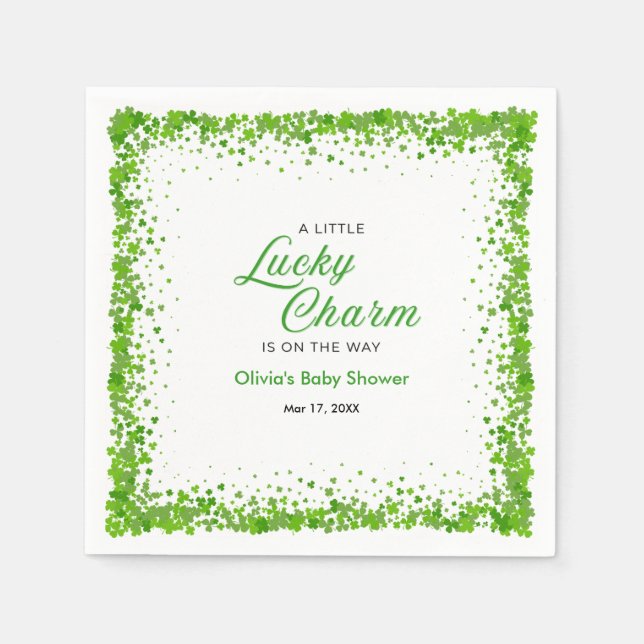 Servilleta De Papel St Patrick's Day A Little Lucky Charm Baby Shower  (Anverso)