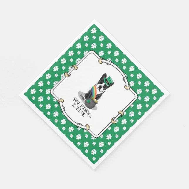 Servilleta De Papel St. Patrick's Day Boston Terrier Dog (negro) Graci (Esquina)