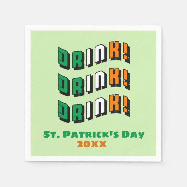 Servilleta De Papel St. Patrick's Day Drink Funny Irish (Anverso)